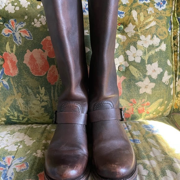 Frye Veronica Slouch Brown Tall Riding Boots - Picture 9 of 13